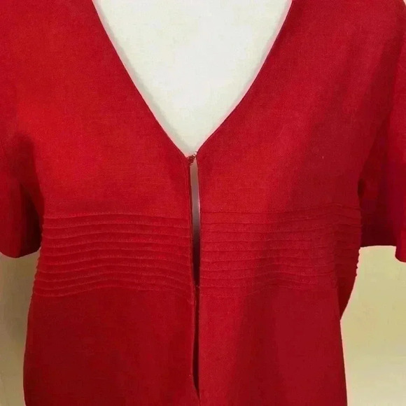 Mosaic Linen Blend Plus Size 14 Red Short Open Front Jacket with Short Sleeves. - Picture 2 of 8
